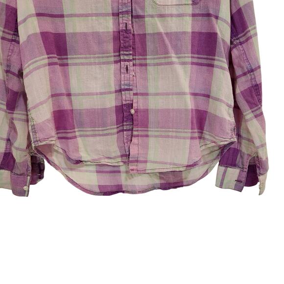 American Eagle Pink Plaid Long Sleeve Pocket Button Up Shirt Casual Top Small - Picture 4 of 11